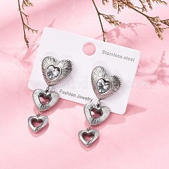 Heart 304 Stainless Steel Clear Cubic Zirconia  Dangle Stud Earrings&nbsp;EJEW-D319-17P