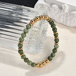 Ion Plating(IP) 304 Stainless Steel & Round Jade Beaded Stretch Bracelets for Women Men&nbsp;BJEW-M046-02G