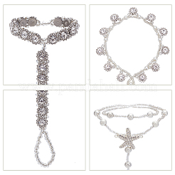 6Pcs 3 Style Clear Resin & ABS Plastic Flower & Starfish Toe Ring Anklets Set&nbsp;AJEW-AN0001-02