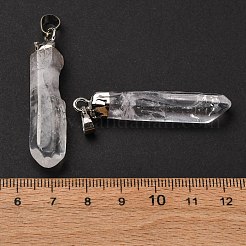天然石クオーツクリスタルポイントペンダント  水晶  真鍮パーツ  多面カット  弾丸  透明  プラチナ  38~55x10~17mm  穴：7x5mm&nbsp;G-M006-M03