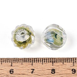 テクスチャ加工された内側の花、手作りのランプワークビーズ  ラウンド  オリーブドラブ  12mm  穴：1.5mm  約20個/連&nbsp;LAMP-T024-07C