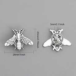 合金製蜂のラペルピン12個  バックパックの服のバッジ  アンティークシルバー  20x26x3mm  ピン：1mm&nbsp;JEWB-CA0001-36AS