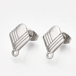 変色しない304ステンレススチールスタッドピアス金具  ピアスキャッチ/ピアスバックキャッチ付き  菱形  ステンレス鋼色  13x9mm  穴：1mm  辺の長さ：8mm  ピン：0.7mm&nbsp;X-STAS-S079-60B