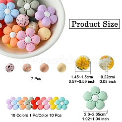 食品グレードの環境に優しいシリコーンビーズ  DIYネックレスの製作  花/丸  ミックスカラー  14.5~26.5x10~15mm  穴：2~3mm  17個/箱&nbsp;SIL-YW0001-23