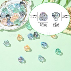 30個5色電気メッキ透明アクリルビーズ  花  ミックスカラー  15x13.5x14.5mm  穴：3.2mm  6個/カラー&nbsp;PACR-CJ0001-41