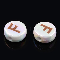 UVメッキエナメルアクリルビーズ  虹色の  混合文字  フラットラウンド  シエナ  15x7mm  穴：2.2mm&nbsp;PACR-N015-01E
