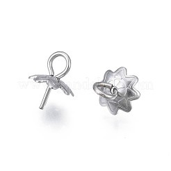 変色しない304ステンレススチールカップペグベイルペンダント  片穴パーツ用  花  ステンレス鋼色  8x6x6mm  穴：2mm  ピン：0.6mm&nbsp;STAS-S057-55