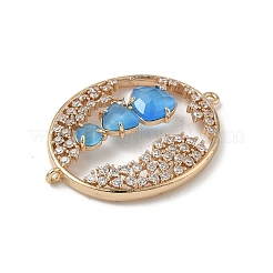 Brass Micro Pave Clear Cubic Zirconia and Glass Oval Connector Charms&nbsp;KK-I276-31G-B