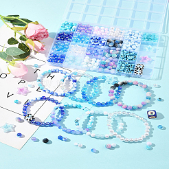 DIY アクリルビーズ ストレッチ ブレスレット 作成キット  ブルー  8mm  穴：1.5mm&nbsp;DIY-FS0008-76