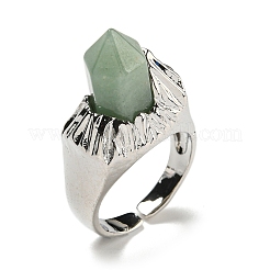 Hexagonal Prism Natural Green Aventurine Open Cuff Rings&nbsp;RJEW-B106-01P-01