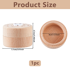 蓋付きの丸いプリント木製乳歯記念品ケース  蝶結び  5.1x3.7cm&nbsp;CON-WH0099-75B