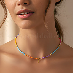 Rainbow Gradient Glass Seed Beaded Necklaces&nbsp;AF2375-9