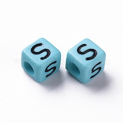 不透明な混合色のアクリルビーズ  水平穴  黒のランダムな文字と立方体  ミックスカラー  8x8x8mm  穴：4mm  約1130個/500g&nbsp;MACR-N008-47