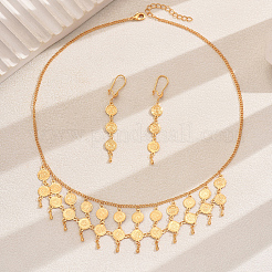 Vintage Brass Double Layer Gold Coin Tassel Necklaces & Dangle Earrings Sets for Women&nbsp;TB7513
