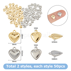 100Pcs 2 Colors 304 Stainless Steel Charms Puffed Heart&nbsp;STAS-HS0001-45