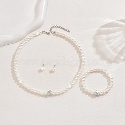 Imitation Pearl Round Beaded Necklaces & Stud Earrings & Bracelets Sets for Women&nbsp;FS-WGA1038-01