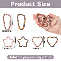 12 個 6 スタイル合金スプリング ゲート リング  ミックスカラー  41.5~56x29.5~45x4mm  2個/スタイル&nbsp;FIND-HS0002-71