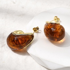 Teardrop Brass Resin Stud Earrings&nbsp;EJEW-P333-08G-02