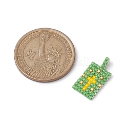 ガラスシードビーズペンダント  クロス模様の長方形  ミックスカラー  20x10x1.5mm  穴：2mm&nbsp;PALLOY-MZ00244