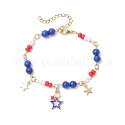 Independence Day Natural Dyed Yellow Jade Gemstone Round Beads & Glass Seed Beads Bracelets&nbsp;BJEW-MZ00180-02
