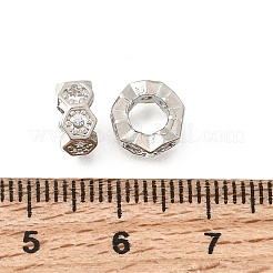 Hexagon Brass Micro Pave Clear Cubic Zirconia European Beads&nbsp;KK-Z156-01P-02