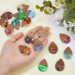 16Pcs 8 Colors Transparent Resin & Walnut Wood Big Pendants&nbsp;RESI-HS0001-01B