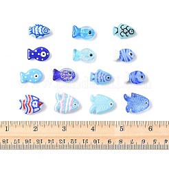 14個 14種類のスタイルのペイントガラスビーズ  魚  ミックスカラー  13~21.5x12~23x6~10.5mm  穴：1.2~1.8mm  1個/スタイル&nbsp;LAMP-FS0001-65