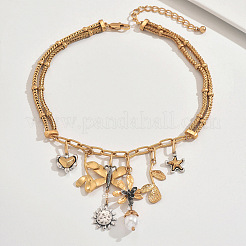 Alloy & Imitation Pearl Sun Butterfly Flower Pendant Bib Necklaces for Women&nbsp;WGA5C74-01