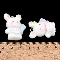 フロッキー不透明樹脂ペンダント  プラチナアイアンループ付き  ウサギのチャーム  ミックスカラー  30.5x25x15mm  穴：2mm&nbsp;RE-CBAC51B-04P