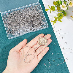 304ステンレススチールピアスフック300個  ループ付きイヤーワイヤー  300個のオープン丸カン付き  300個のプラスチック製イヤーナット  ステンレス鋼色  21ゲージ  27.5x16.5x0.8mm  穴：1.8mm  ピン：0.7mm&nbsp;DIY-SP0001-05