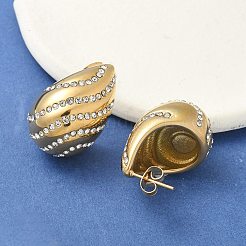 304ステンレススチールティアドロップスタッドピアス  ラインストーン付き  18KGP本金メッキ  26x17mm&nbsp;EJEW-B108-07G