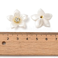 真鍮製カボション  真鍮、透明キュービックジルコニア留め  花  ホワイト  22x23x6mm&nbsp;FIND-K016-01B