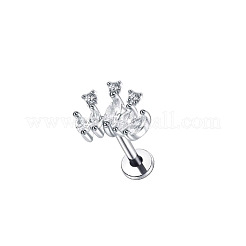 304ステンレススチールキュービックジルコニア軟骨イヤリング  ステンレス鋼色  花  12x12mm&nbsp;WGBE79F-02