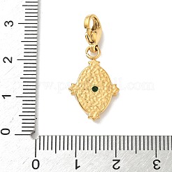 楕円形の304ステンレス鋼ガラスペンダント装飾  カニカン付き  18KGP本金メッキ  グリーン  28.5mm&nbsp;HJEW-D301-01B-G