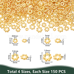 600個4スタイルアロイスペーサービーズ  鉛フリー＆カドミウムフリー  花  ゴールドカラー  3~6x3~6x1.2~1.8mm  穴：0.8~1.6mm  150個/スタイル&nbsp;FIND-UN0004-17G