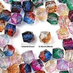 60個6色7.5x8x8トーン透明スプレー塗装アクリルビーズ  ポリゴン  多面カット  ミックスカラー  1.8mm  穴：10mm  [1]個/カラー&nbsp;ACRP-YW0001-14