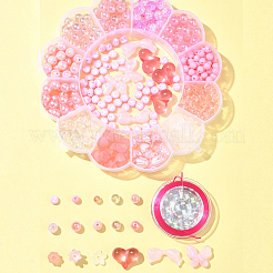 DIY ラウンド & フラワー & ハート アクリル & ABS プラスチック イミテーション パール ビーズ ブレスレット 作成キット  ミックスカラー  6~17.5x0.8~29x0.8~8.5mm  穴：1~2mm&nbsp;DIY-FS0006-48
