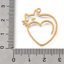 ステンレスペンダント201個  レーザー切断  猫チャーム付きハート  ゴールドカラー  27x23.5x1mm  穴：1.6mm&nbsp;STAS-S176-14G-1