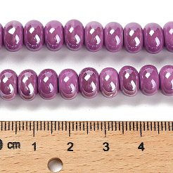 釉薬をかけた磁器製のロンデルビーズ  光沢のあるセラミックビーズ  ミディアム蘭  8.5x5.5mm  穴：1.8mm  約55個/連  28~30cm&nbsp;PORC-Q001-01D
