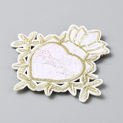 機械刺繍布地手縫い/アイロンワッペン  樹脂ラインストーン付き  マスクと衣装のアクセサリー  アップリケ  ハート  レッド  120x120x6.5mm&nbsp;DIY-WH0888-131B