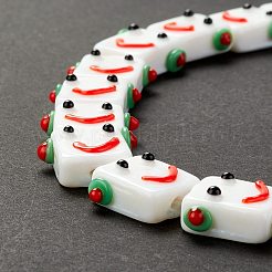 手作りランプワークビーズ連売り  ロボットヘッド  ホワイト  13.5~14x10~17x7~8mm  穴：1mm  約20個/連  11.30インチ（28.7cm）&nbsp;LAMP-D015-07C