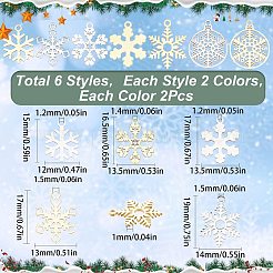 201と304ステンレススチールペンダント24スタイル12個  クリスマススノーフレーク  ゴールデン·ステンレス鋼色  15~22x13~20x1~1.5mm  穴：1.4~1.6mm  2個/スタイル&nbsp;STAS-SC0005-19