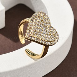 Heart Brass Micro Pave Cubic Zirconia Cuff Rings for Women&nbsp;RJEW-A069-12G-02