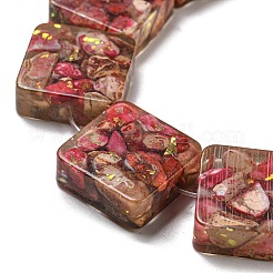 天然の染色されたインペリアルジャスパーと樹脂ビーズの連売り  正方形  サクランボ色  16x16x6mm  穴：1.6mm  約11個/連  6.97インチ（17.7cm）&nbsp;G-G083-C03-01