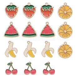 15Pcs 5 Style Light Gold Plated Fruit Theme Alloy Enamel Pendants&nbsp;ENAM-ZZ0001-06