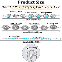 1セット3スタイルのアイアンハットチェーン、ロブスタークロウクラスプ付き  アンティークシルバー  277~300mm  3個/セット&nbsp;HJEW-CN0001-31D