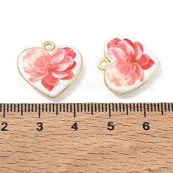 プリントブラスペンダント  ハートと花柄のチャーム  ラックめっき  長持ちメッキ  鉛フリー＆カドミウムフリー  ゴールドカラー  ミックスカラー  18.5x19x4.5mm  穴：2mm&nbsp;KK-CBAF9BC-02G
