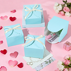 正方形の紙製ギフトボックス20個  リボン付き  誕生日結婚式パーティーチョコレートキャンディギフトボックス  ライトシアン  完成品：12x12x9cm&nbsp;CON-PH0003-51B