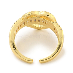 Rack Plating Brass Micro Pave Cubic Zirconia Heart Open Cuff Ring for Women&nbsp;RJEW-C082-09G