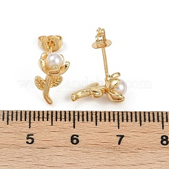 Flower Brass Plastic Pearl Stud Earrings&nbsp;EJEW-U059-06G